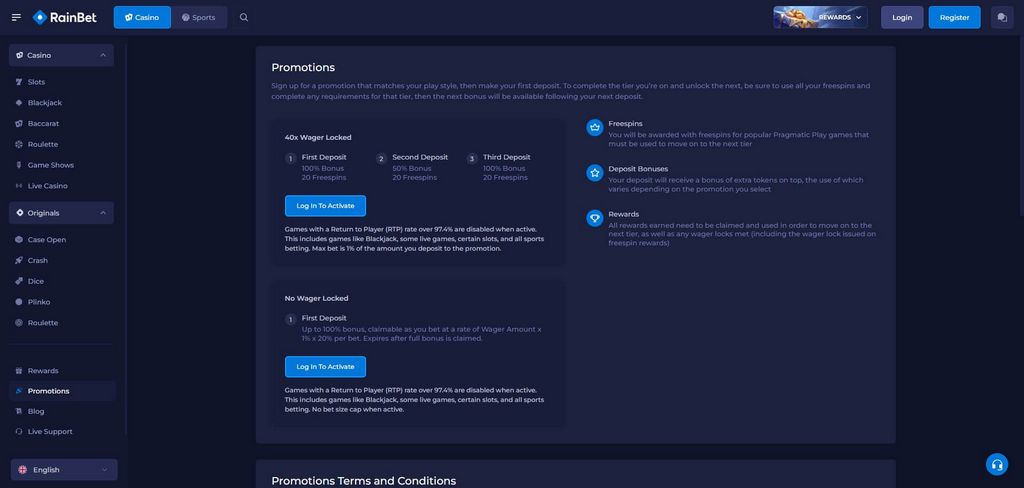 Avis sur RainBet Casino - Classement par les experts et les joueurs (2026)